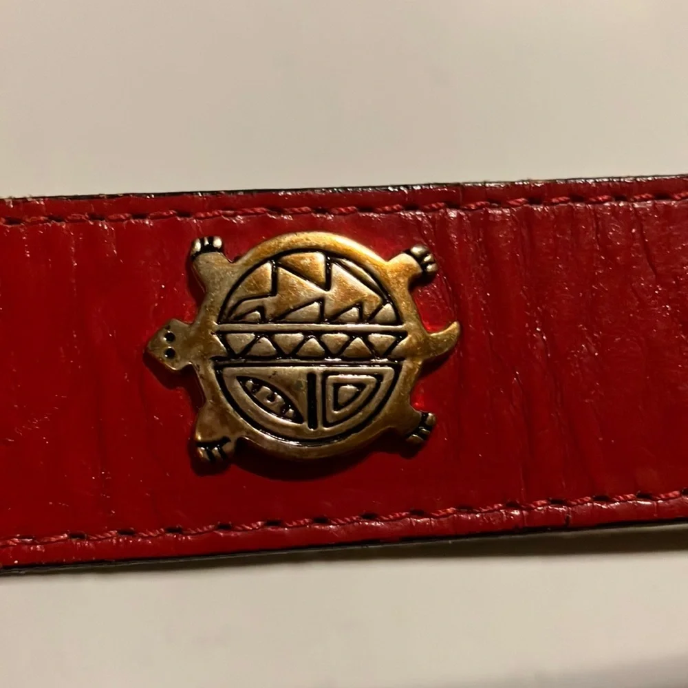 Vintage Red Leather Belt with‎ Silver Buckle and Southwest Desert Animal Brads